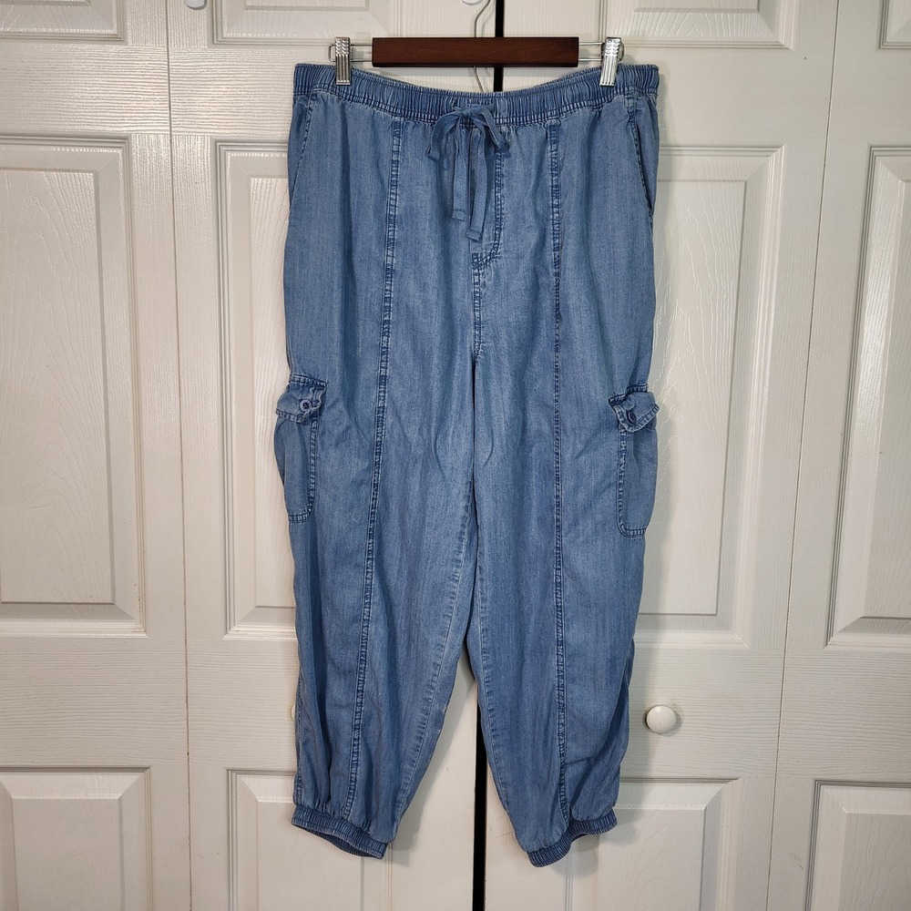 Beachlunchlounge Collection Lyocell Chambray Cargo Joggers Blue Large Coastal